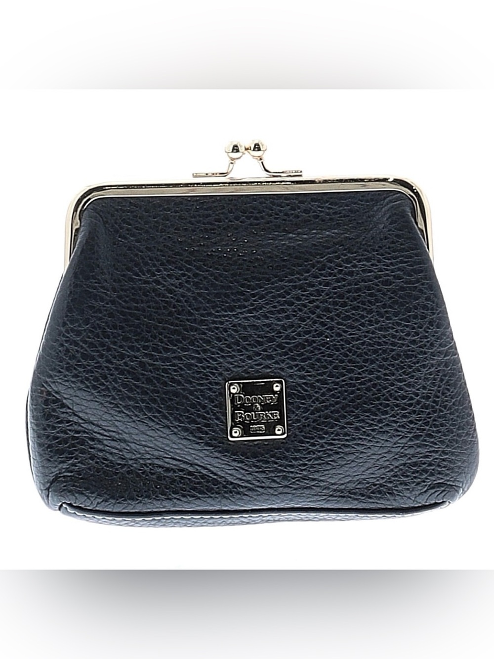 Dooney & Bourke Dark Gray/Black Leather Kiss-Lock Coin Purse with Logo Plaque